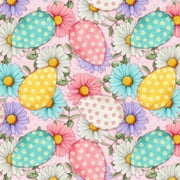 David Textiles Sweet Spring Eggs and Daisies Pink Easter